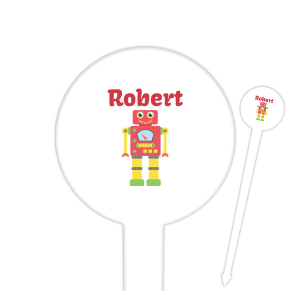 Custom Robot 6" Round Plastic Food Picks - White - Double Sided (Personalized)
