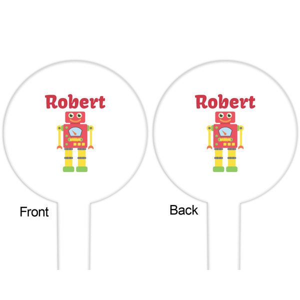Robot White Plastic 6" Food Pick - Round - Double Sided - Front & Back