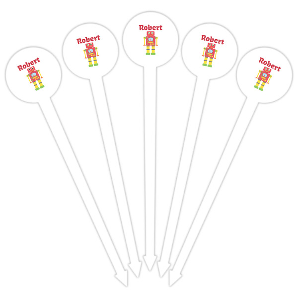 Robot White Plastic 6" Food Pick - Round - Fan View