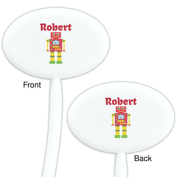 Robot White Plastic 7" Stir Stick - Double Sided - Oval - Front & Back