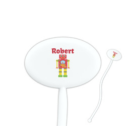 Robot 7" Oval Plastic Stir Sticks - White - Single Sided (Personalized)