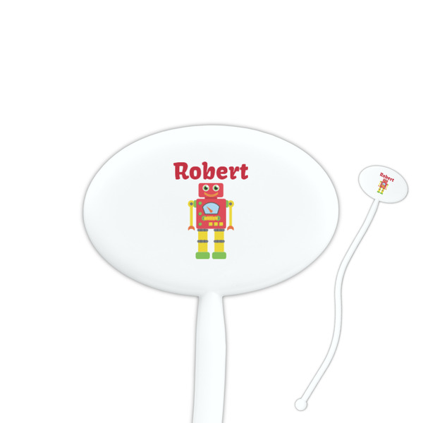 Custom Robot 7" Oval Plastic Stir Sticks - White - Single Sided (Personalized)