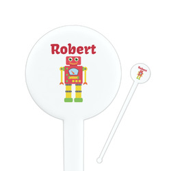 Robot 7" Round Plastic Stir Sticks - White - Single Sided (Personalized)