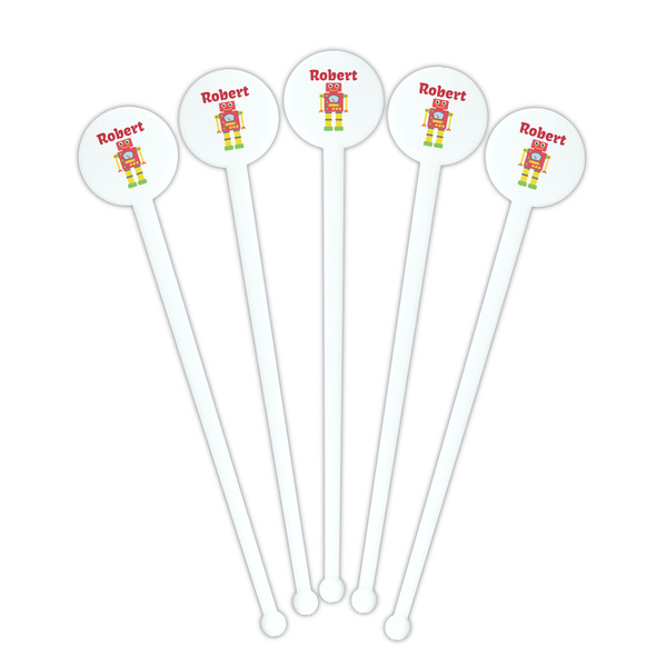 Robot White Plastic 7" Stir Stick - Round - Fan View