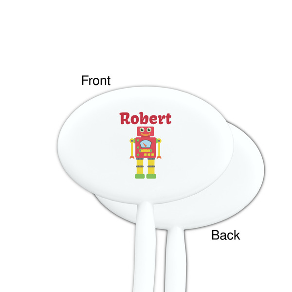 Robot White Plastic 7" Stir Stick - Single Sided - Oval - Front & Back
