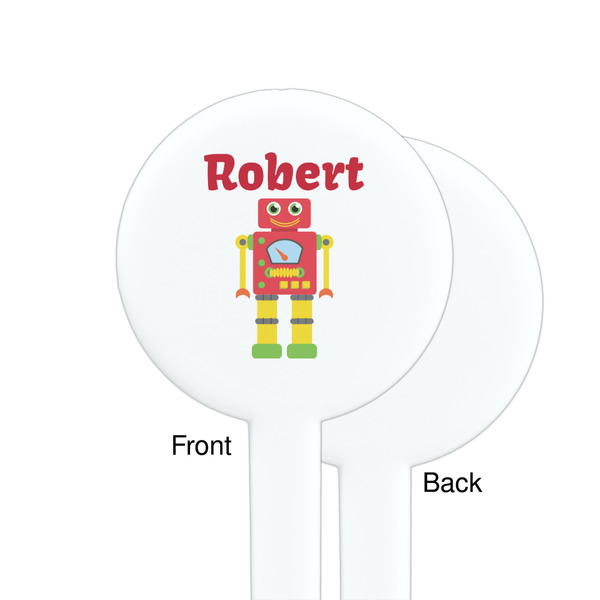 Robot White Plastic 7" Stir Stick - Single Sided - Round - Front & Back