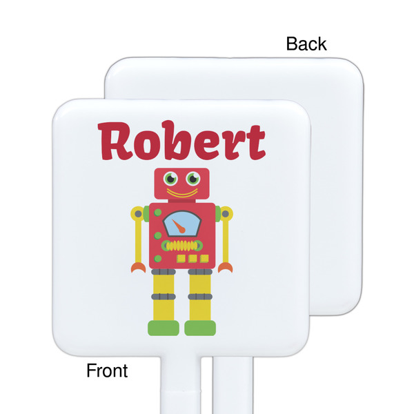 Robot White Plastic Stir Stick - Single Sided - Square - Approval