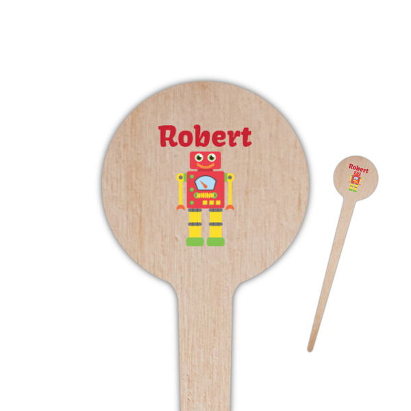 Custom Robot 4" Round Wooden Food Picks - Double Sided (Personalized)
