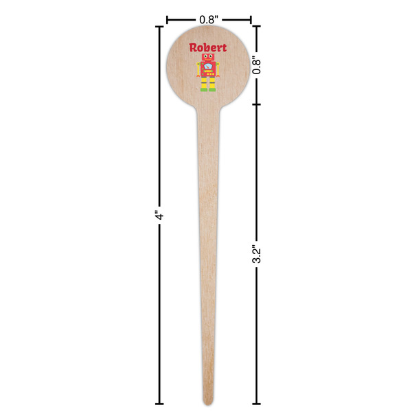 Robot Wooden 4" Food Pick - Round - Dimensions