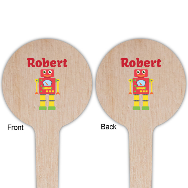 Robot Wooden 4" Food Pick - Round - Double Sided - Front & Back