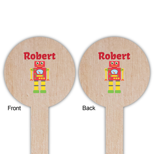 Robot Wooden 6" Food Pick - Round - Double Sided - Front & Back