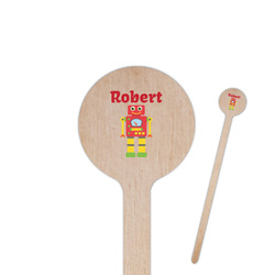Robot 6" Round Wooden Stir Sticks - Single Sided (Personalized)