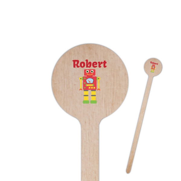 Custom Robot 7.5" Round Wooden Stir Sticks - Single Sided (Personalized)