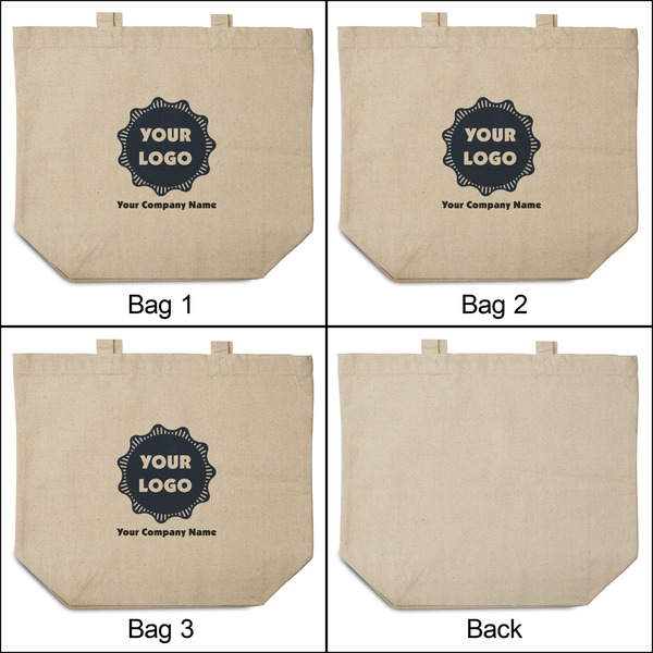 Logo & Company Name 3 Reusable Cotton Grocery Bags - Front & Back View