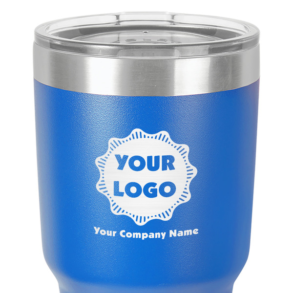 Logo & Company Name 30 oz Stainless Steel Ringneck Tumbler - Blue - Close Up
