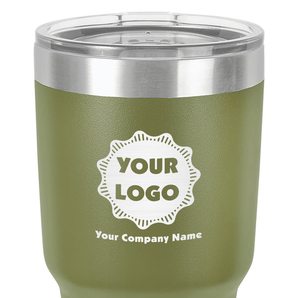 Logo & Company Name 30 oz Stainless Steel Ringneck Tumbler - Olive - Close Up