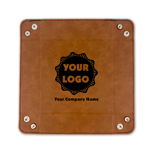 Logo & Company Name 6" x 6" Leatherette Snap Up Tray - FLAT FRONT