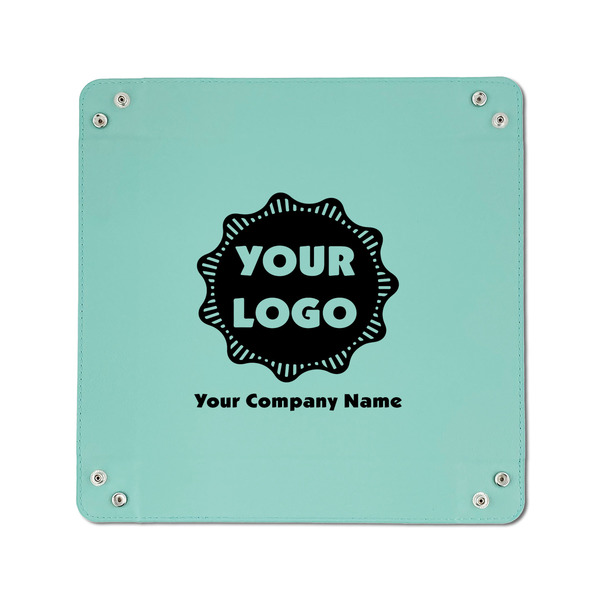 Logo & Company Name 6" x 6" Teal Leatherette Snap Up Tray - APPROVAL