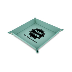 Logo & Company Name Faux Leather Valet Tray - 6" x 6" - Teal