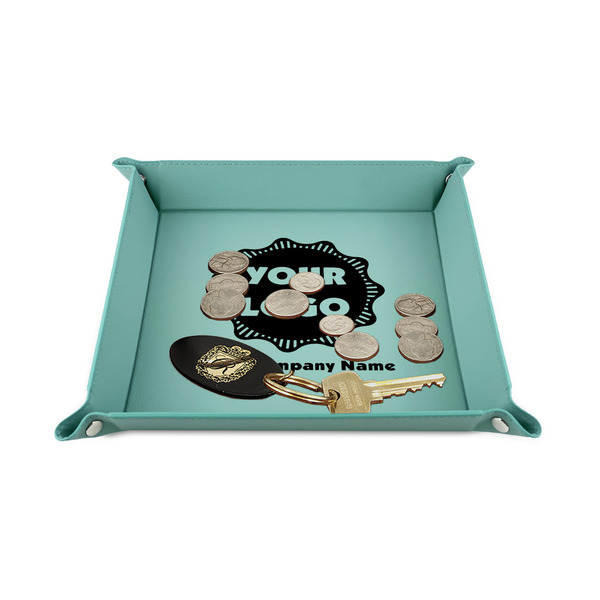 Logo & Company Name 6" x 6" Teal Leatherette Snap Up Tray - STYLED