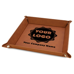 Logo & Company Name 9" x 9" Leather Valet Tray