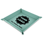 Logo & Company Name Faux Leather Valet Tray - 9" x 9"  - Teal