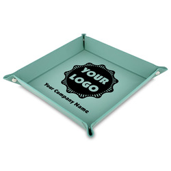 Logo & Company Name 9" x 9" Teal Faux Leather Valet Tray
