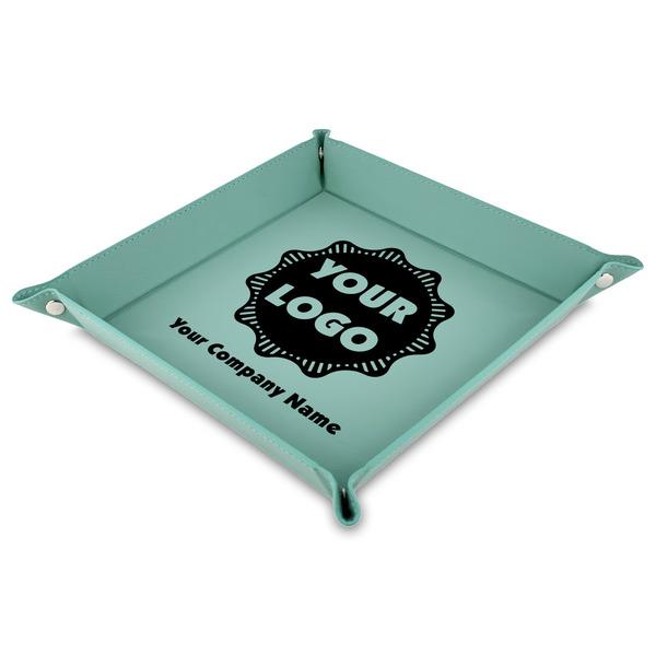 Custom Logo & Company Name Faux Leather Dice Tray - 9" x 9"  - Teal