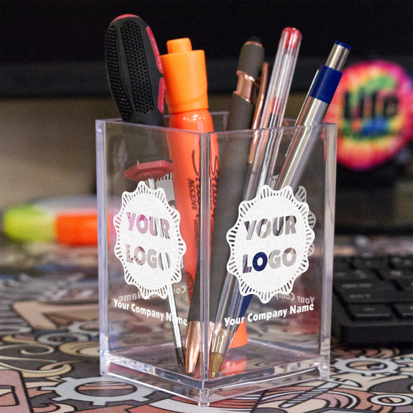 Logo & Company Name Acrylic Pen Holder - In Context