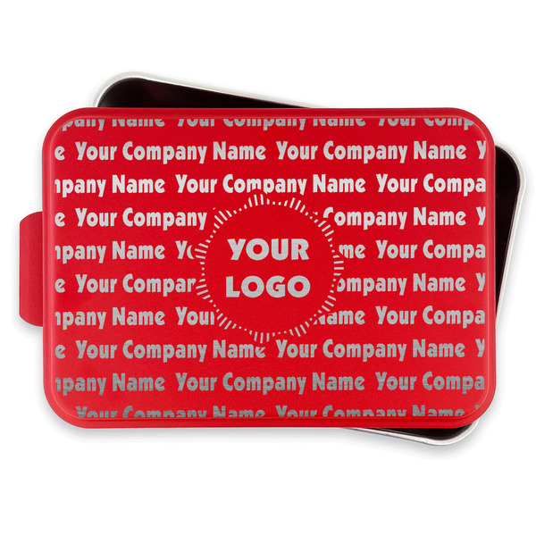Logo & Company Name Aluminum Baking Pan - Red Lid - FRONT w/lif off