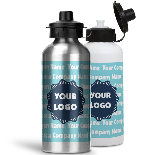 Logo & Company Name Aluminum Water Bottles - MAIN (white &silver)