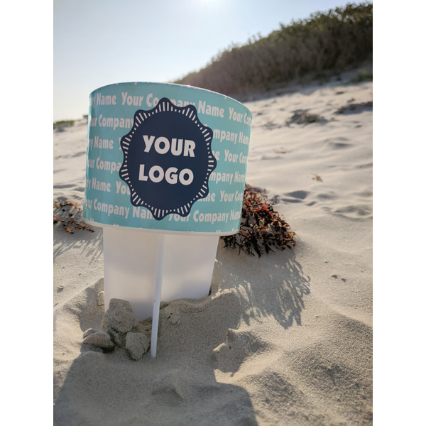 Logo & Company Name Beach Spiker white on beach with sand