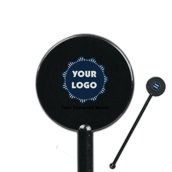 Custom Logo & Company Name 5.5" Round Plastic Stir Sticks - Black - Single-Sided