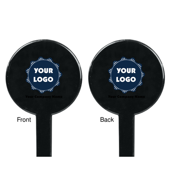 Logo & Company Name Black Plastic 7" Stir Stick - Double Sided - Round - Front & Back