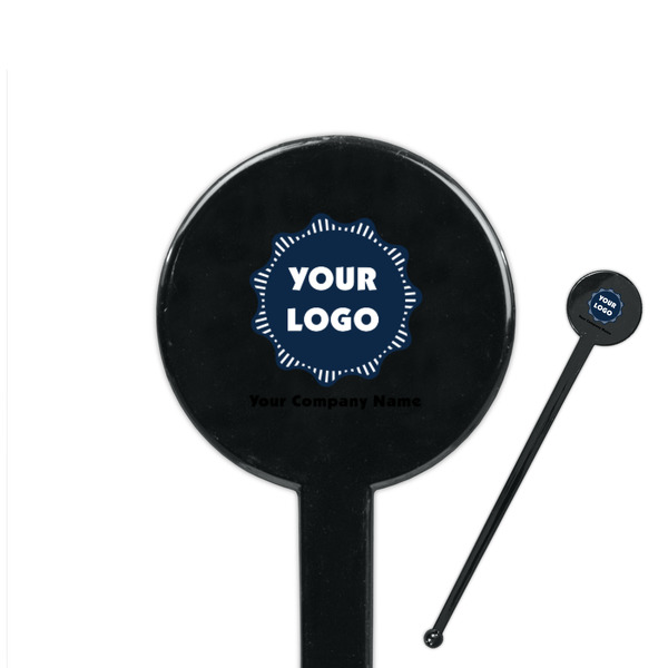 Custom Logo & Company Name 7" Round Plastic Stir Sticks - Black - Single-Sided