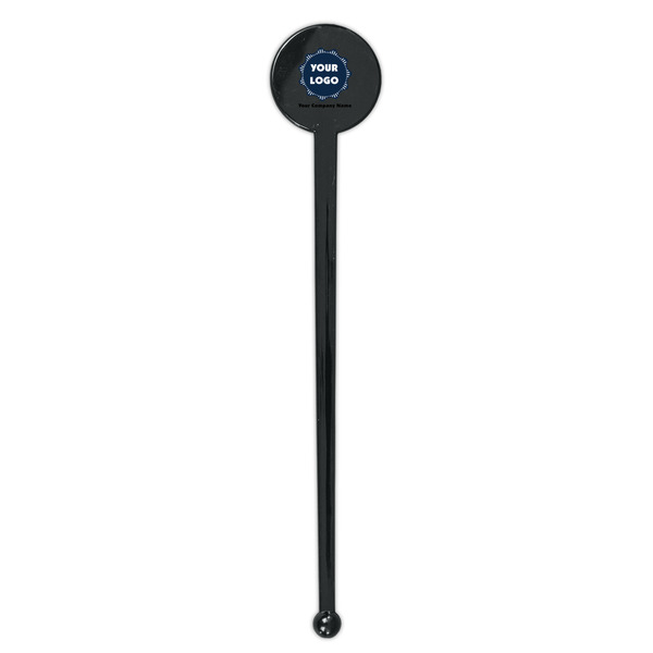 Logo & Company Name Black Plastic 7" Stir Stick - Round - Single Stick