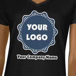 Logo & Company Name Women's V-Neck T-Shirt - Black - Small