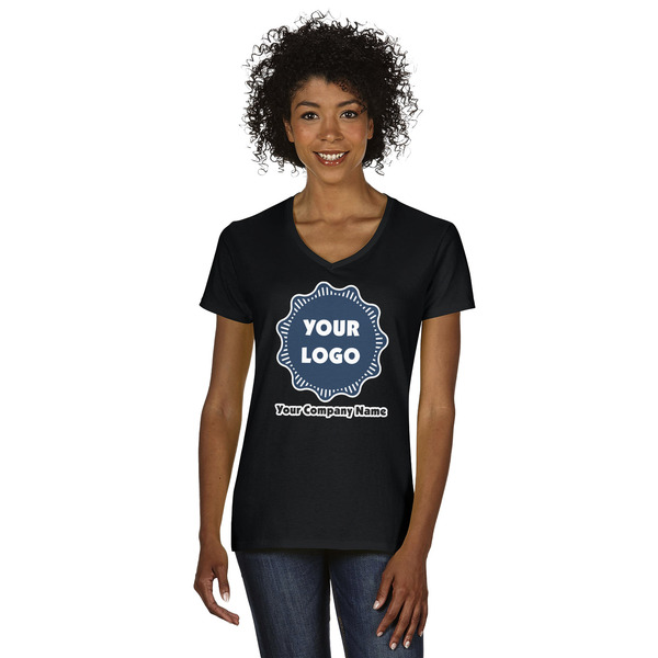 Custom Logo & Company Name Women's V-Neck T-Shirt - Black