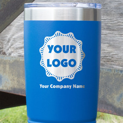Logo & Company Name 20 oz Stainless Steel Tumbler - Royal Blue - Single-Sided