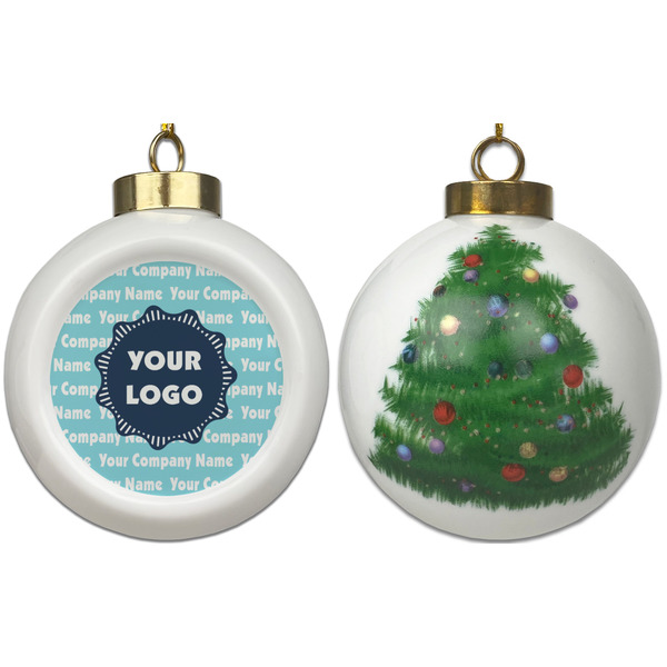 Logo & Company Name Ceramic Christmas Ornament - X-Mas Tree (APPROVAL)