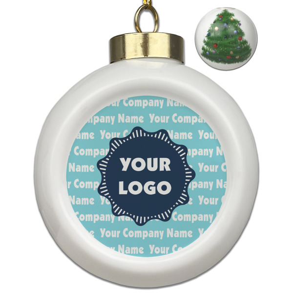 Custom Logo & Company Name Ceramic Ball Ornament - Christmas Tree
