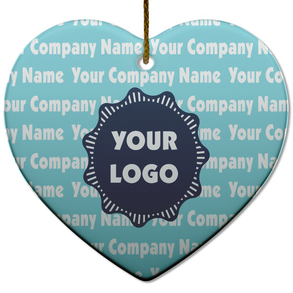 Logo & Company Name Ceramic Flat Ornament - Heart (Front)