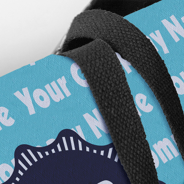 Logo & Company Name Closeup of Tote w/Black Handles