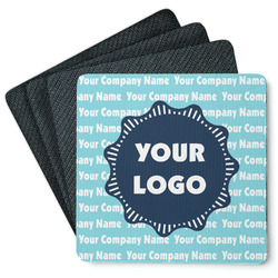 Logo & Company Name Square Rubber Backed Coasters - Set of 4