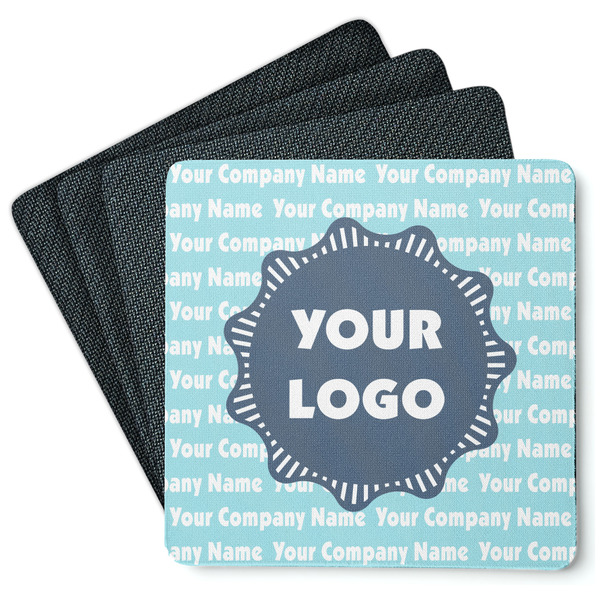 Custom Logo & Company Name Square Rubber Backed Coasters - Set of 4