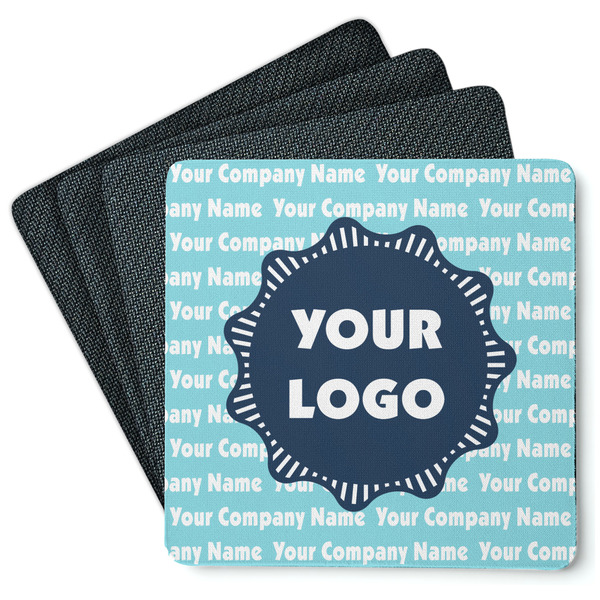 Custom Logo & Company Name Square Rubber Backed Coasters - Set of 4