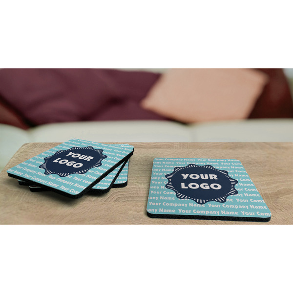 Logo & Company Name Coaster Rubber Back - On Coffee Table