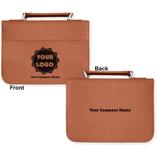 Logo & Company Name Cognac Leatherette Bible Covers - Large Double Sided Apvl