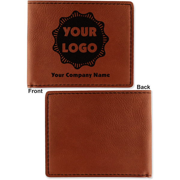 Logo & Company Name Cognac Leatherette Bifold Wallets - Front and Back Single Sided - Apvl