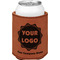 Logo & Company Name Cognac Leatherette Can Sleeve - Single Front